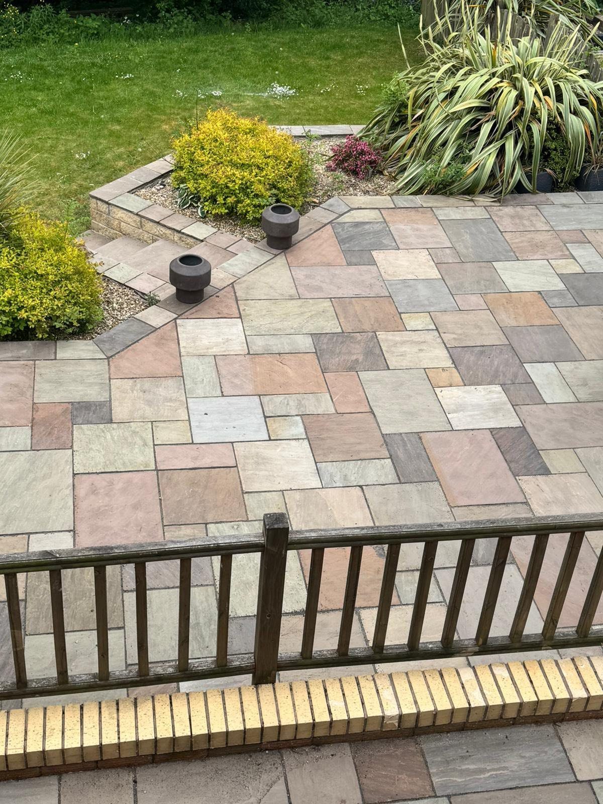 Indian sandstone patio with planting — Sheffield landscaping